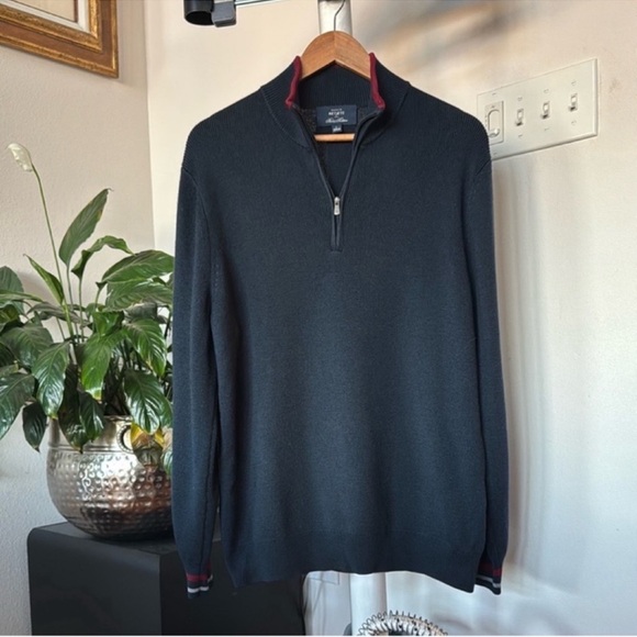 Brooks Brothers Netjets Mens Merino wool blend 1/4 Zip Sweater Sz L Navy Blue
